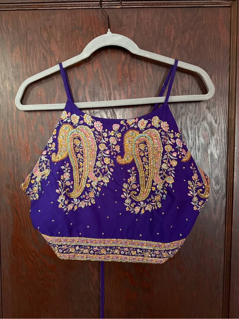 Free People Purple Embroidered Paisley Crop Top - Whimsical festival-wear